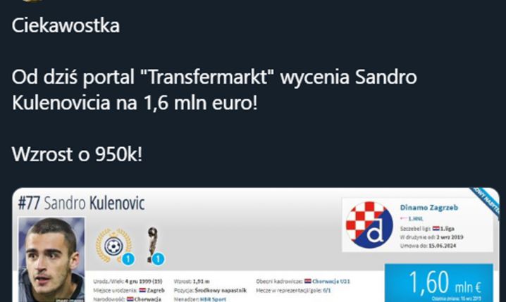 NOWA WYCENA Sandro Kulenovicia na Transfermarkt!